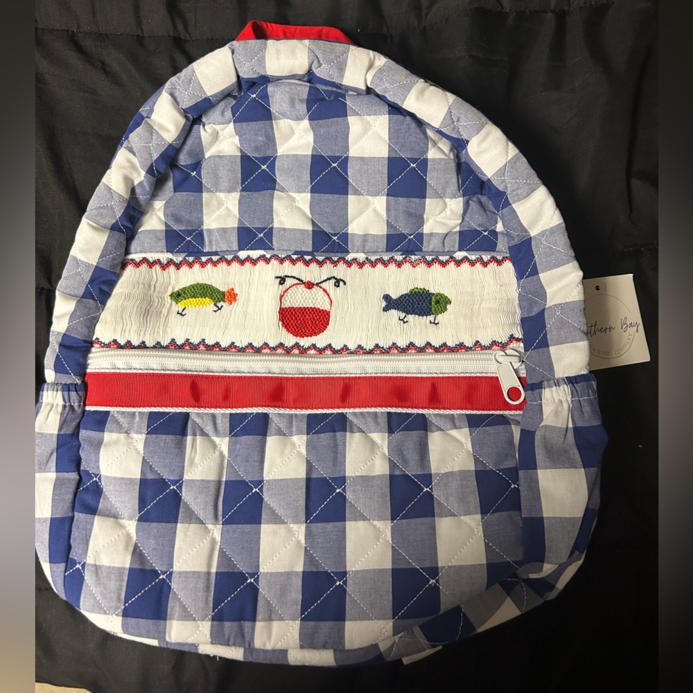 Smocked fishing backpack diaper bag nwt